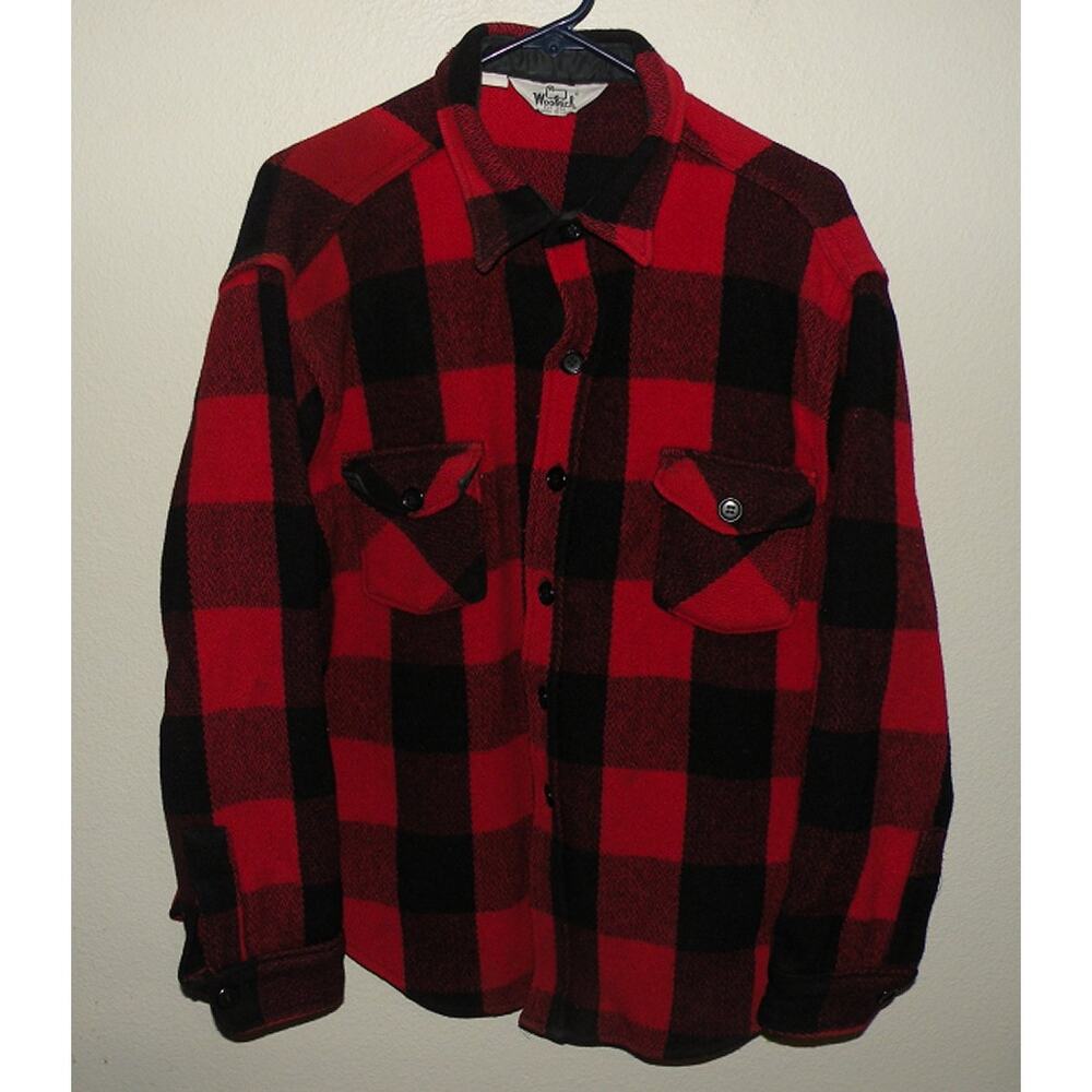 Vtg 40s 50s Woolrich Wool Coat Jacket Men’s L/XL Red Black Buffalo Plaid USA